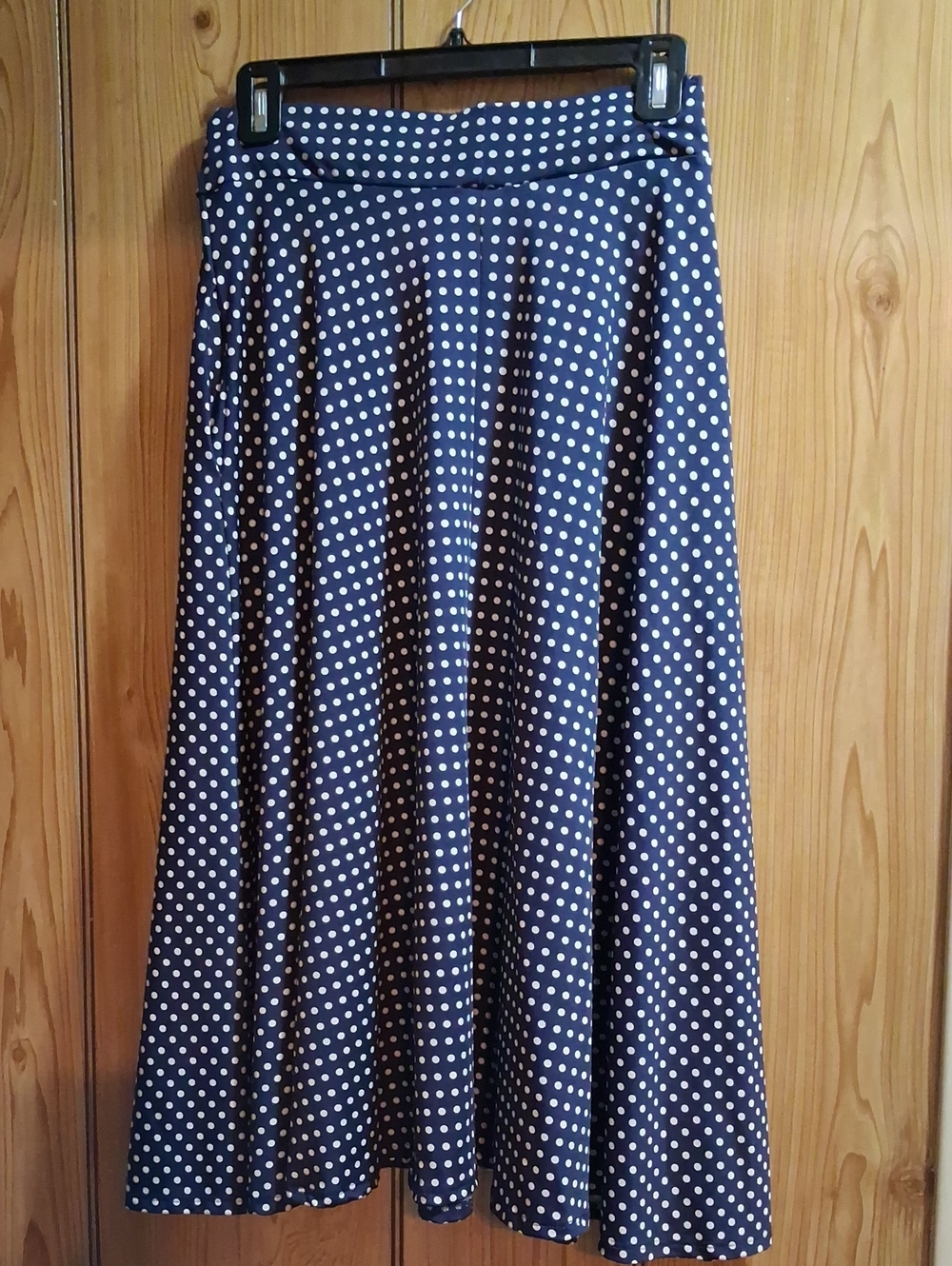 Navy Polka Dot A-Line Midi Skirt - Women's Classic Silhouette